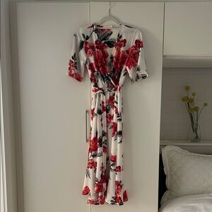 Floral Midi Dress in Red and White